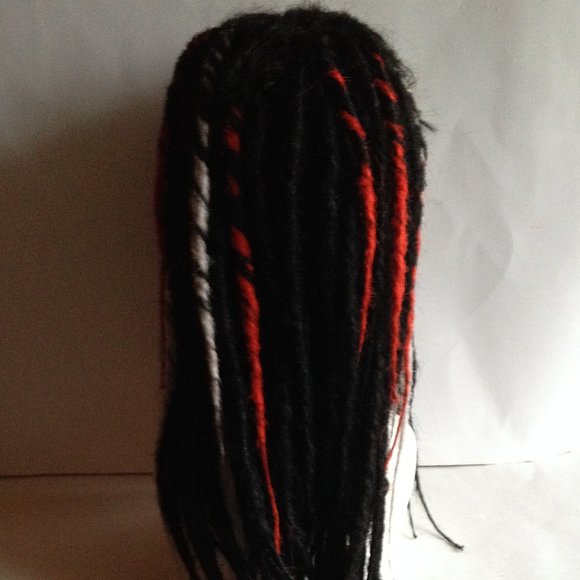 Black Red White Full Dread Dreadlock Wig HANDMADE